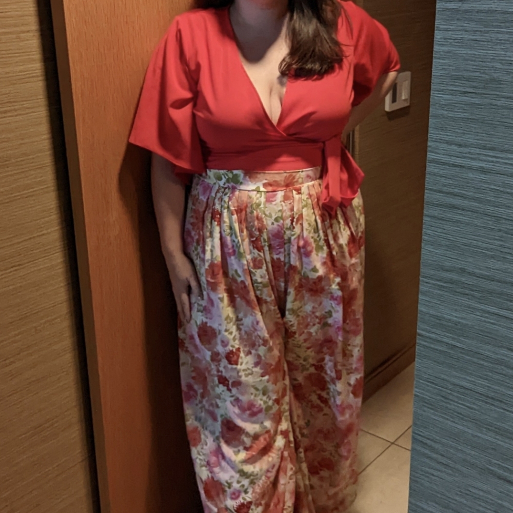 City Chic 18/M bright salmon colored faux wrap top